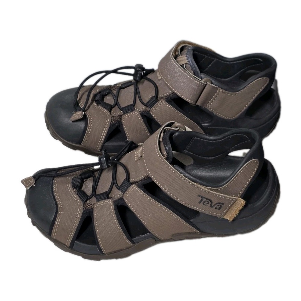 Teva Mens Size 7 Flintwood Water Sandals Brown Leather Trail Hiking Outdoors